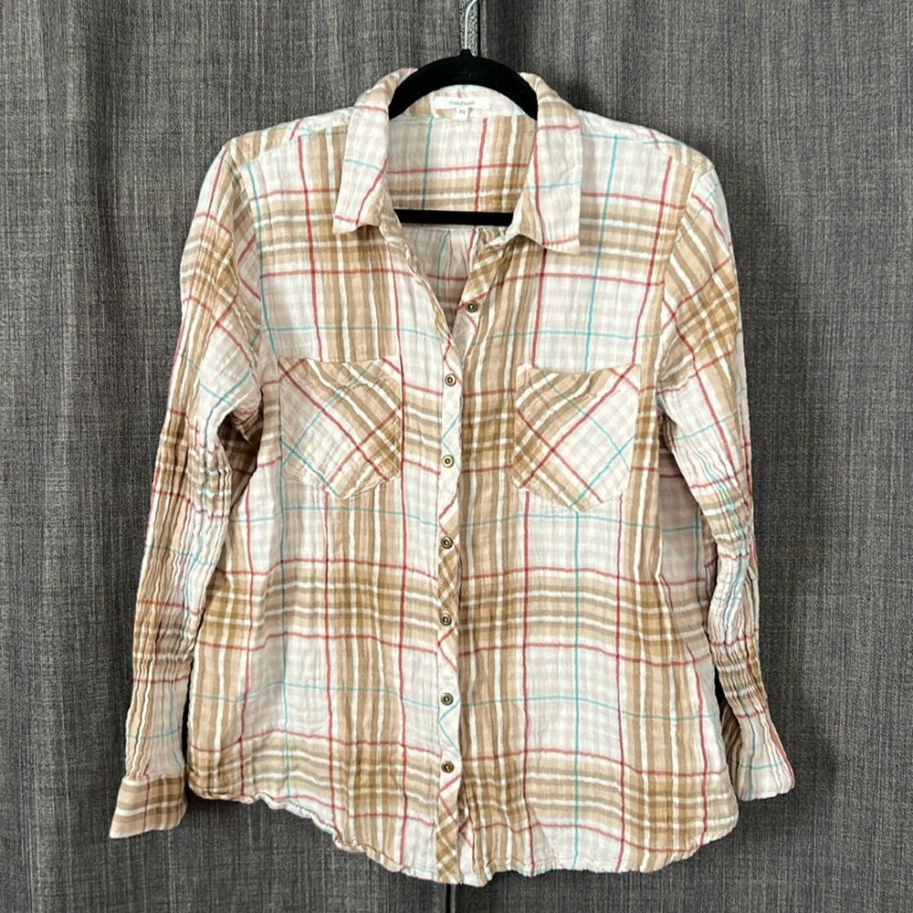 Maurices plaid cotton gauze button down blouse size XL